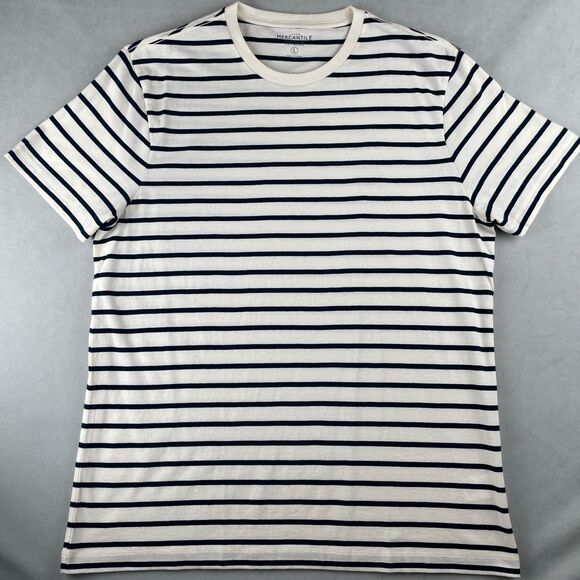 J.Crew Mercantile Shirt Men L Navy White Striped Broken-In Casual Crewneck J1810 - Picture 1 of 8